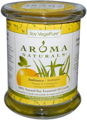 Aroma Naturals, Soy VegePure, 100% Natural Soy Essential Oil Candle, Ambiance, Orange & Lemongrass, 8.8 oz (260 g) ,حمام، الجمال، الشمعات