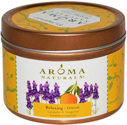Aroma Naturals, Soy VegePure, Travel Tin Candle, Relaxing, Lavender & Tangerine, 2.8 oz (79.38 g) ,حمام، الجمال، الشمعات