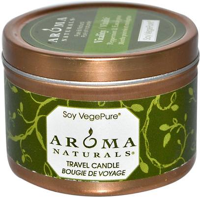 Aroma Naturals, Soy VegePure, Vitality, Travel Candle, Peppermint & Eucalyptus, 2.8 oz (79.38 g) ,حمام، الجمال، الشمعات