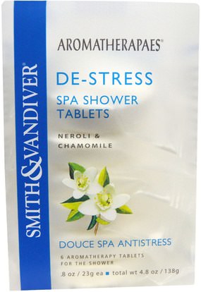 Smith & Vandiver, De-Stress, Spa Shower Tablets, Neroli & Chamomile, 6 Aromatherapy Tablets, 8 oz (23 g) Each ,حمام، الجمال، أملاح الاستحمام