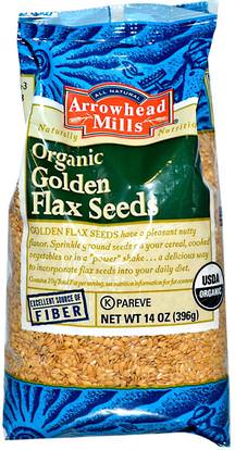 Arrowhead Mills, Organic Golden Flax Seeds, 14 oz (396 g) ,المكملات الغذائية، بذور الكتان، بذور الحبوب المكسرات