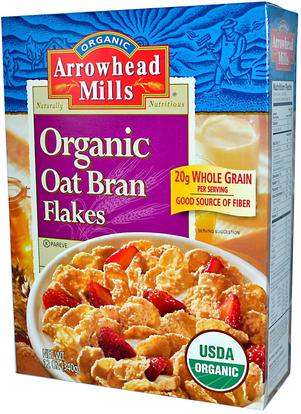 Arrowhead Mills, Organic Oat Bran Flakes, 12 oz (340 g) ,المكملات الغذائية، الألياف، نخالة الشوفان، الغذاء، الأطعمة، الحبوب
