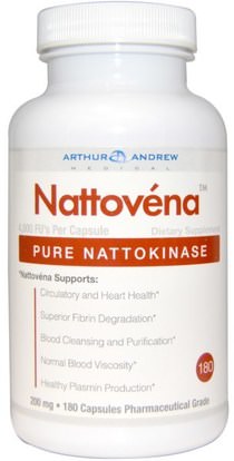 Arthur Andrew Medical, Nattovena, Pure Nattokinase, 200 mg, 180 Capsules ,المكملات الغذائية، ناتوكيناس، آرثر أندرو ناتوفينا الطبية