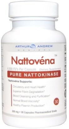 Arthur Andrew Medical, Nattovena, Pure Nattokinase, 200 mg, 30 Capsules ,المكملات الغذائية، ناتوكيناس، آرثر أندرو ناتوفينا الطبية