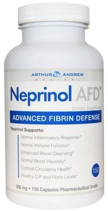 Arthur Andrew Medical, Neprinol AFD, Advanced Fibrin Defense, 500 mg, 150 Capsules ,المكملات الغذائية، الإنزيمات، أرثر أندرو الطبية نبرينول، سيرابيبتاس