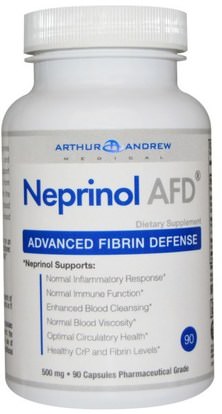 Arthur Andrew Medical, Neprinol AFD, Advanced Fibrin Defense, 500 mg, 90 Capsules ,المكملات الغذائية، الإنزيمات، أرثر أندرو الطبية نبرينول، سيرابيبتاس