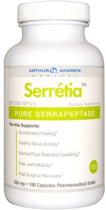 Arthur Andrew Medical, Serretia, Pure Serrapeptase, 500 mg, 180 Capsules ,المكملات الغذائية، الإنزيمات، أرثر أندرو الطبية سيريا، سيرابيبتاس