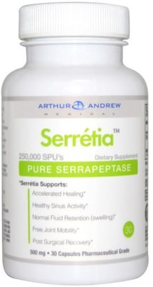 Arthur Andrew Medical, Serretia, Pure Serrapeptase, 500 mg, 30 Capsules ,المكملات الغذائية، الإنزيمات، أرثر أندرو الطبية سيريا، سيرابيبتاس