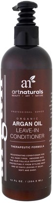 Artnaturals, Organic Argan Oil Leave-In Conditioner, Therapeutic Formula, 12 fl oz (354.9 ml) ,الصحة، الجلد