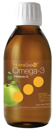 Ascenta, NutraSea + D, Omega-3 + Vitamin D, Crisp Apple Flavor, 6.8 fl oz (200 ml) Liquid ,المكملات الغذائية، إيفا أوميجا 3 6 9 (إيبا دا)، زيت زيت السمك، أسنتا نوتراسيا