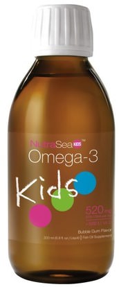 Ascenta, NutraSea Kids, Omega-3, Bubble Gum Flavor, 6.8 fl oz (200 ml) ,المكملات الغذائية، إيفا أوميجا 3 6 9 (إيبا دا)، أسنتا نوتراسيا