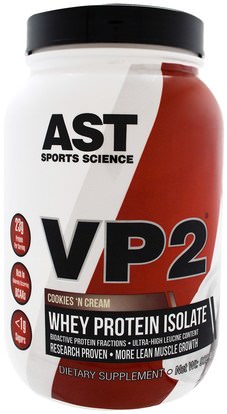 AST Sports Science, VP2, Whey Protein Isolate, Cookies N Cream, 1.99 lbs (902.4 g) ,المكملات الغذائية، بروتين مصل اللبن، تجريب