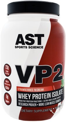 AST Sports Science, VP2, Whey Protein Isolate, Strawberries N Cream, 1.99 lbs (902.4 g) ,المكملات الغذائية، بروتين مصل اللبن، تجريب