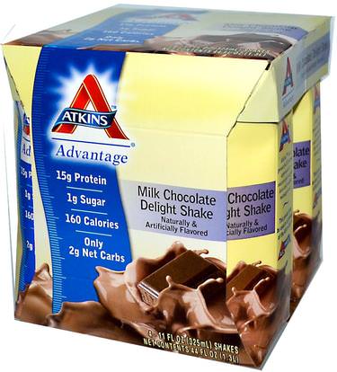 Atkins, Advantage, Milk Chocolate Delight Shake, 4 Shakes, 11 fl oz (325 ml) Each ,الصحة، ديت