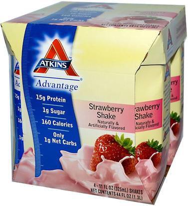 Atkins, Advantage, Strawberry Shake, 4 Shakes, 11 fl oz (325 ml) Each ,dieet