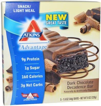 Atkins, Dark Chocolate Decadence Bar, 5 Bars, 1.6 oz (44 g) Per Bar ,المكملات الغذائية، الحانات الغذائية، يموت