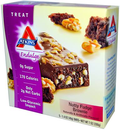 Atkins, Endulge, Nutty Fudge Brownie, 5 Bars, 1.4 oz (40 g) Each ,الطعام، الوجبات الخفيفة، الوجبات الخفيفة الصحية، أتكينز إندولج