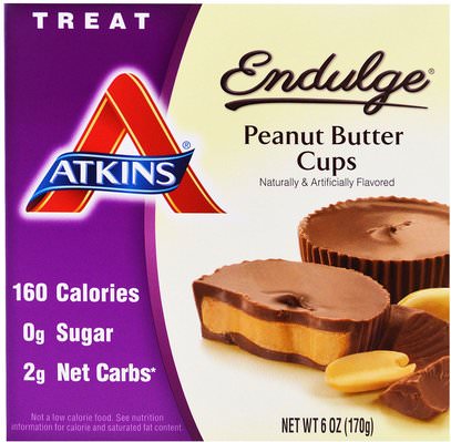 Atkins, Endulge, Peanut Butter Cups, 5 Packs, 1.2 oz (34 g) Each ,الطعام، زبدة الفستق، أتكينز إندولج