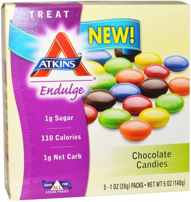 Atkins, Treat Endulge, Chocolate Candies, 5 Packs, 1 oz (28 g) Each ,الطعام، الوجبات الخفيفة، حلوى، أتكينز، إندولج