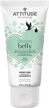 ATTITUDE, Blooming Belly, Natural Cream for Tired Legs, Mint, 2.5 fl oz (75 ml) ,حمام، الجمال، أعطى، كريامز، أسفل
