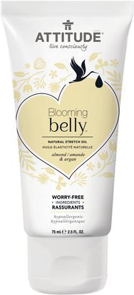 ATTITUDE, Blooming Belly, Natural Stretch Oil, Almond & Argan, 2.5 fl oz (75 ml) ,والصحة، والجلد، وتمتد علامات ندبات