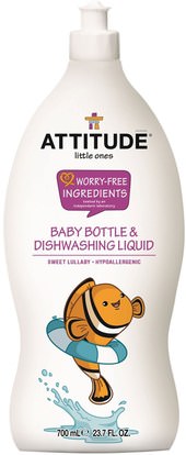 ATTITUDE, Little Ones, Baby Bottle & Dishwashing Liquid, Sweet Lullaby, 23.7 fl oz (700 ml) ,المنزل، غسل الصحون، الاطفال والطفل التنظيف