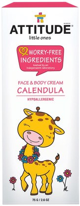 ATTITUDE, Little Ones, Calendula Face & Body Cream, 2.6 oz (75 g) ,حمام، الجمال، غسول الجسم، إمرأة، لوسيون