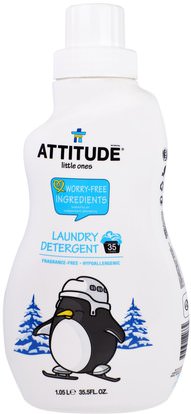 ATTITUDE, Little Ones, Laundry Detergent, Fragrance-Free, 35.5 fl oz (1.05 l) ,صحة الطفل، منظفات الغسيل الطفل، المنزلية