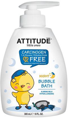 ATTITUDE, Little Ones, Night Bubble Bath, Almond Milk, 10 fl oz (300 ml) ,حمام، الجمال، حمام الفقاعة، الأطفال، حمام الفقاعة