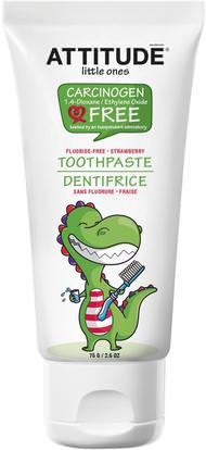 ATTITUDE, Little Ones, Toothpaste, Fluoride Free, Strawberry, 2.6 oz (75 g) ,صحة الطفل، رعاية الطفل عن طريق الفم، معجون الأسنان، الاطفال والطفل معجون الأسنان