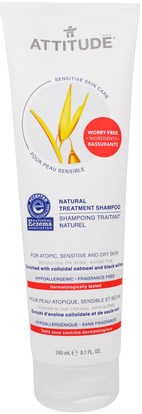 ATTITUDE, Sensitive Skin Care, Natural Treatment Shampoo, 8.1 fl oz (240 ml) ,حمام، الجمال، الشعر، فروة الرأس، موقف حساسة للعناية بالبشرة
