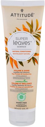 ATTITUDE, Super Leaves Science, Natural Conditioner, Volume & Shine, Soy Protein & Cranberries, 8 oz (240 ml) ,حمام، الجمال، الشعر، فروة الرأس، الشامبو، مكيف