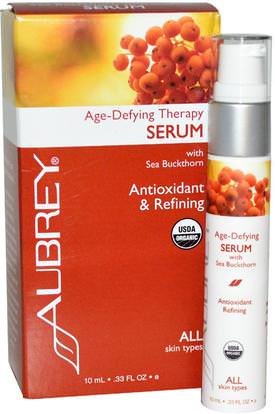 Aubrey Organics, Age Defying Therapy Serum, 0.33 fl oz (10 ml) ,إستر-c العناية بالوجه، الصحة، مصل الجلد، البحر النبق الجمال
