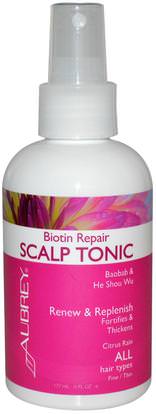 Aubrey Organics, Biotin Repair, Scalp Tonic, Citrus Rain, 6 fl oz (177 ml) ,حمام، الجمال، الشعر، علاجات فروة الرأس