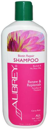 Aubrey Organics, Biotin Repair Shampoo, Citrus Rain, 11 fl oz (325 ml) ,حمام، الجمال، الشامبو، الشعر، فروة الرأس، مكيف