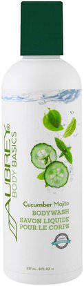 Aubrey Organics, Body Basics, Bodywash, Cucumber Mohito, 8 fl oz (237 ml) ,حمام، الجمال، هلام الاستحمام