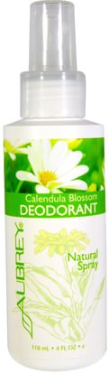Aubrey Organics, Calendula Blossom Deodorant, Natural Spray, 4 fl oz (118 ml) ,حمام، الجمال، مزيل العرق رذاذ، العناية بالوجه، كالندولا