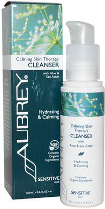 Aubrey Organics, Calming Skin Therapy, Cleanser, Sensitive Skin, 3.4 fl oz (100 ml) ,الجمال، العناية بالوجه، المطهرات للوجه، الصحة، إلتحم