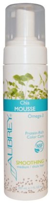 Aubrey Organics, Chia Mousse, Smoothing, 207 ml (7 fl oz) ,حمام، الجمال، تصفيف الشعر هلام، حمام أوميغا