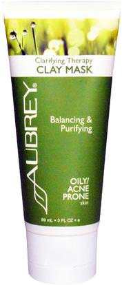 Aubrey Organics, Clarifying Therapy Clay Mask, Oily / Acne Prone Skin, 3 fl oz (89 ml) ,الصحة، الجلد، حب الشباب، نوع الجلد حب الشباب الجلد المعرضة