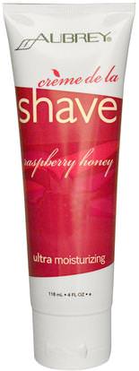Aubrey Organics, Creme de la Shave, Raspberry Honey, 4 fl oz (118 ml) ,الصحة، الجلد، كريم الحلاقة