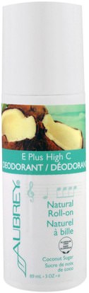 Aubrey Organics, E Plus High C, Natural Roll-On Deodorant, Coconut Sugar, 3 fl oz (89 ml) ,حمام، الجمال، مزيل العرق، لفة-- على مزيل العرق