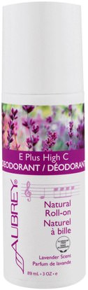 Aubrey Organics, E Plus High C, Natural Roll-On Deodorant, Lavender Scent, 3 fl oz (89 ml) ,حمام، الجمال، مزيل العرق، لفة-- على مزيل العرق
