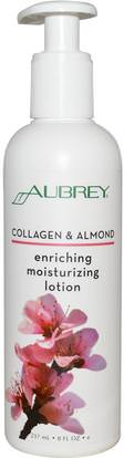 Aubrey Organics, Enriching Moisturizing Lotion, Collagen & Almond, 8 fl oz (237 ml) ,الصحة، العظام، هشاشة العظام، الكولاجين، الجلد