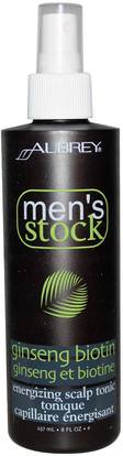 Aubrey Organics, Mens Stock, Energizing Scalp Tonic, Ginseng Biotin, 8 fl oz (237 ml) ,حمام، الجمال، الشعر، علاجات فروة الرأس، رجل العناية بالشعر