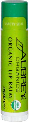 Aubrey Organics, Organic Lip Balm, Spearmint.15 oz (4.25 g) ,حمام، الجمال، العناية الشفاه، بلسم الشفاه