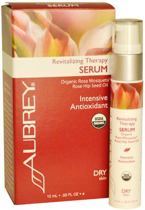 Aubrey Organics, Revitalizing Therapy Serum, Intensive Antioxidant, Dry Skin.33 fl oz (10 ml) ,الصحة، الجلد المصل، الجمال، العناية بالوجه، نوع الجلد الطبيعي لتجف الجلد