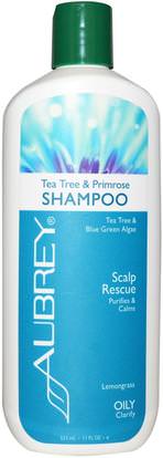 Aubrey Organics, Scalp Rescue Shampoo, Tea Tree & Primrose, 11 fl oz (325 ml) ,حمام، الجمال، دقة بالغة، فروة الرأس، الشامبو