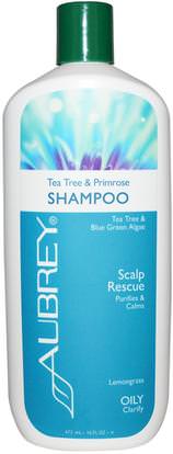 Aubrey Organics, Scalp Rescue Shampoo, Tea Tree & Primrose, 16 fl oz (473 ml) ,حمام، الجمال، دقة بالغة، فروة الرأس، الشامبو