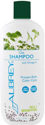 Aubrey Organics, Shampoo, Color Care, All/Sensitive, Chia, 11 fl oz (325 ml) ,حمام، الجمال، دقة بالغة، فروة الرأس، الشامبو